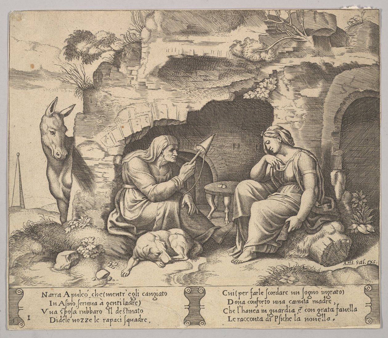 Plate 1: Apuleius Changed into a Donkey Listening to the Story Told by the Old Woman, 1520-70 by Master of the Die