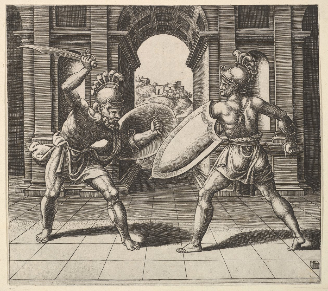 Two Gladiators Fighting in Front of an Arch, 1530-60 by Master of the Die