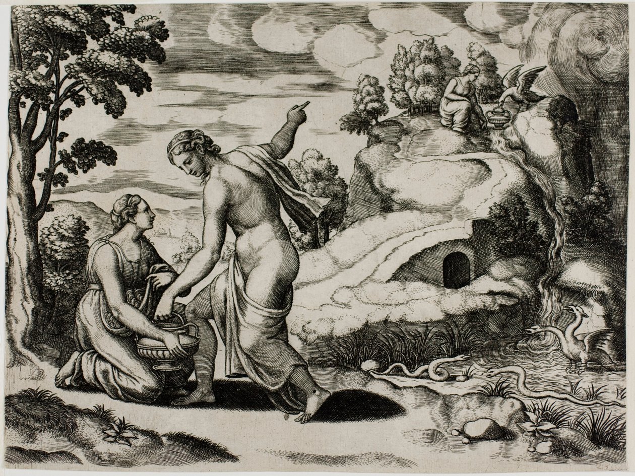Venus Ordering Psyche to Seek Water from a Fountain Guarded by Dragons by Master of the Die
