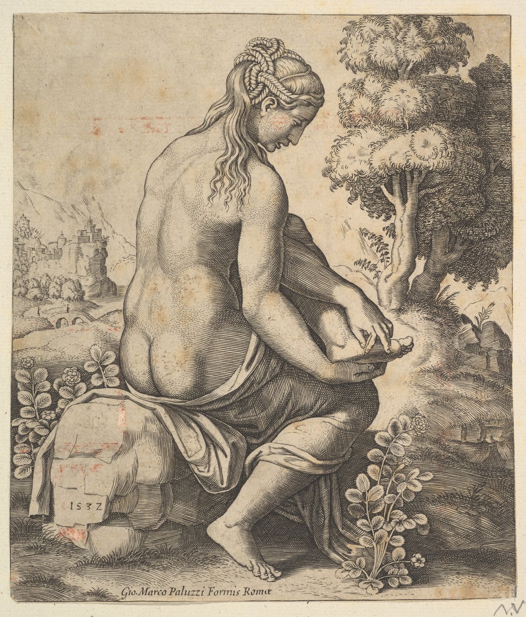 Venus removing a thorn from her foot, 1532 by Master of the Die