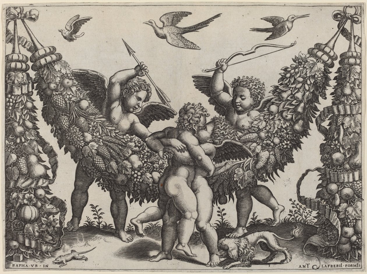 Two Putti Striking Another Who Is Squeezing a Child by Master of the Die after Raphael