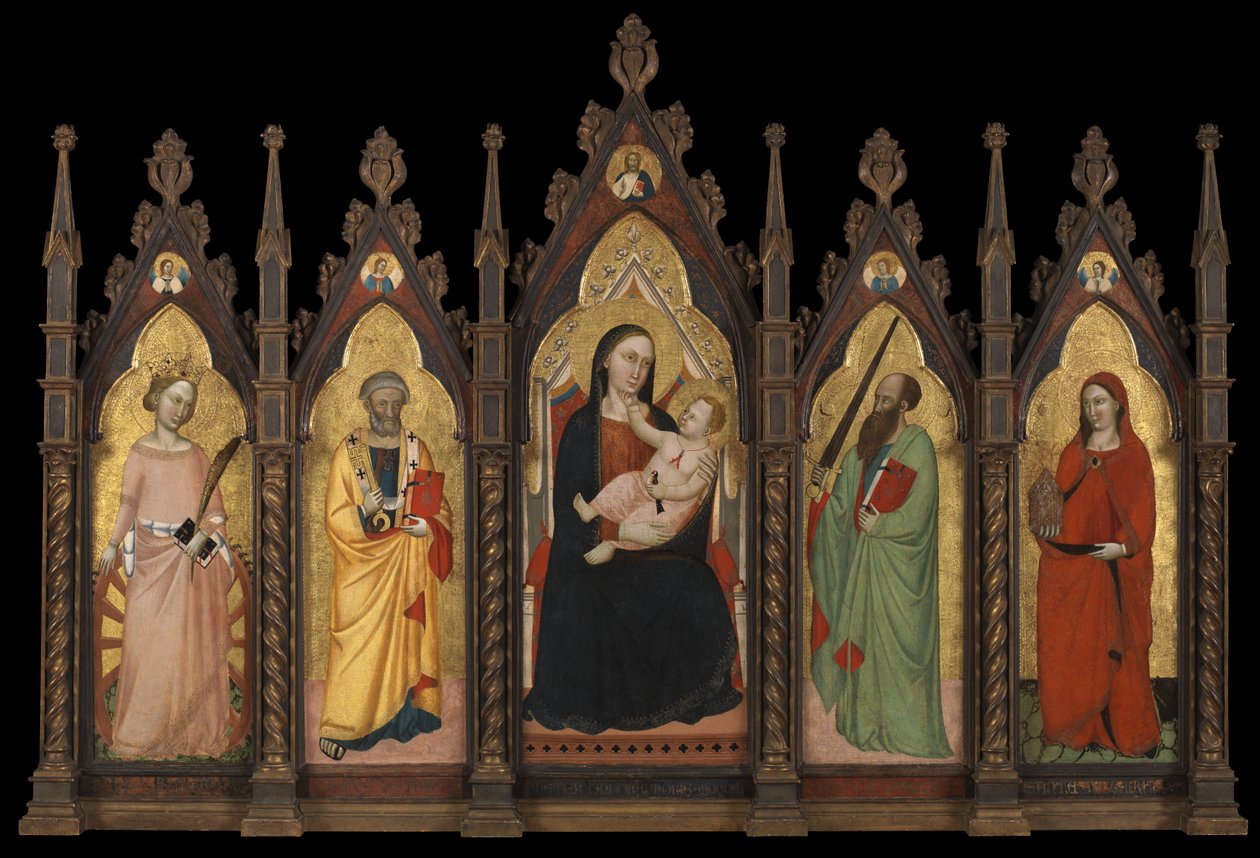 Polyptych - Virgin and Child Enthroned with Four Saints by Master of the Dominican Effigies