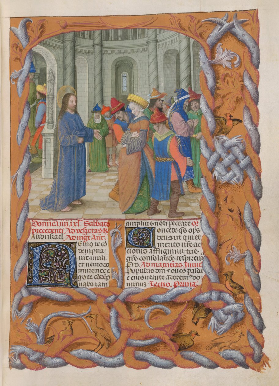 Temporale (1st portion: from First Sunday of Advent to Holy Saturday). Christ and the woman taken in adultery (Fourth Sunday of Lent) by Master of the Dresden Prayer Books