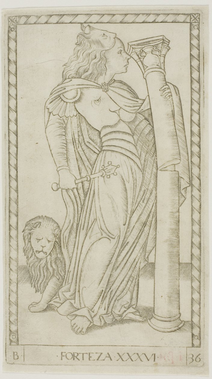 Fortitude (plate 36 from Genii and Virtues) by Master of the E Series Tarocchi