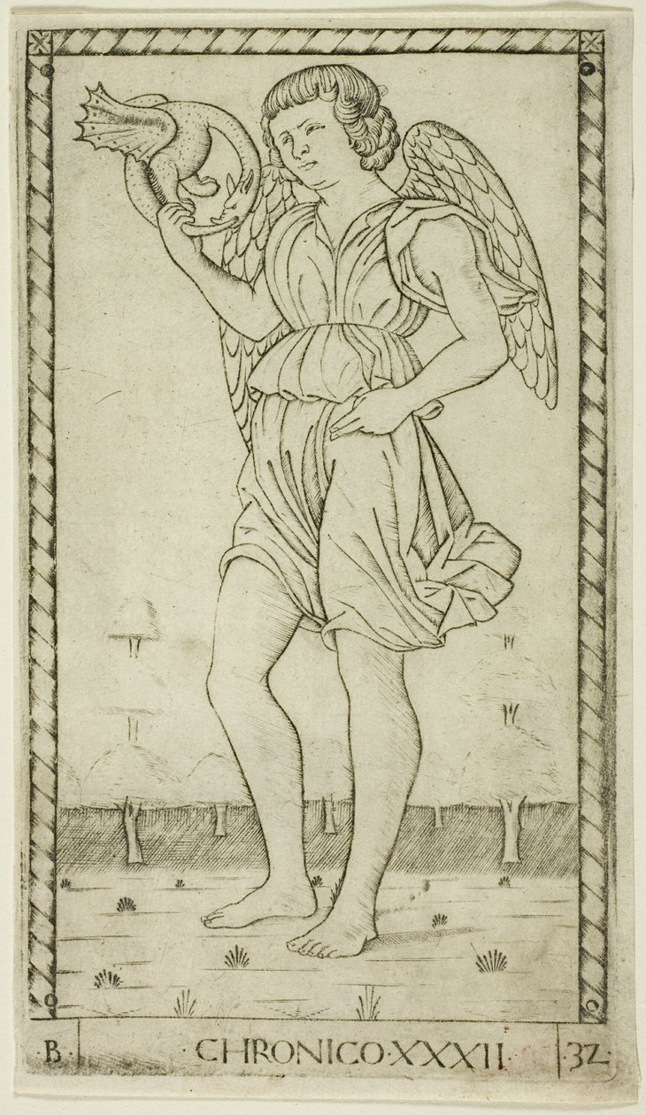 Genius of Time, plate 32 from Genii and Virtues by Master of the E Series Tarocchi