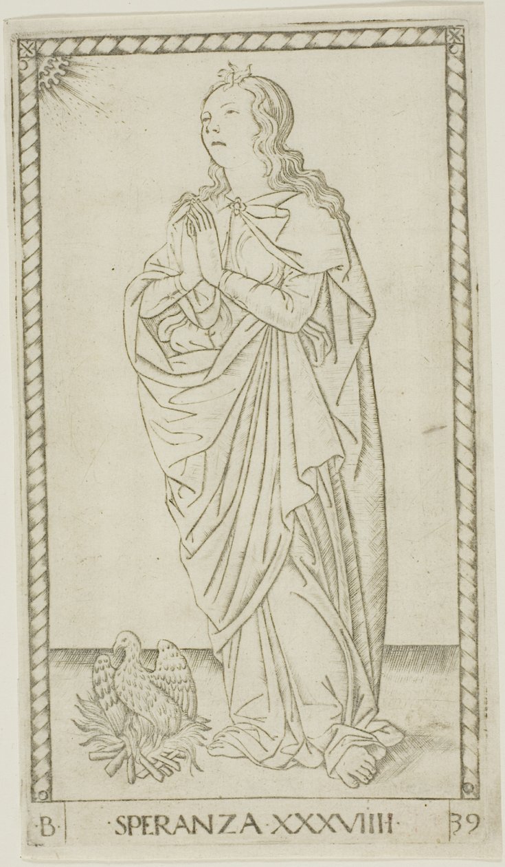 Hope, plate 39 from Genii and Virtues by Master of the E Series Tarocchi