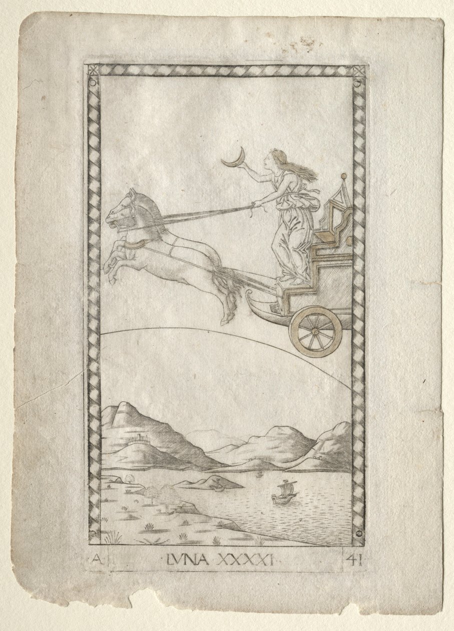 Luna from the Tarocchi, Series A: Firmaments of the Universe, #41 by Master of the E Series Tarocchi