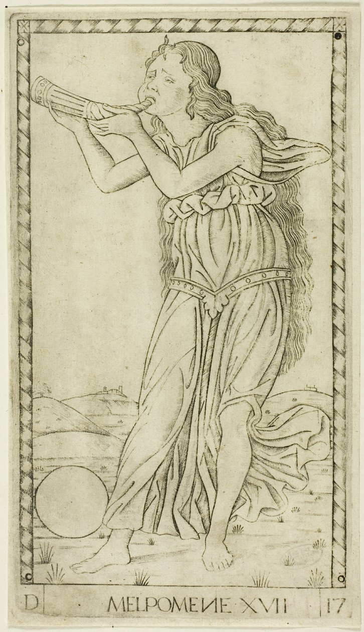 Melpomene, Plate Seventeen from Apollo and the Muses by Master of the E Series Tarocchi