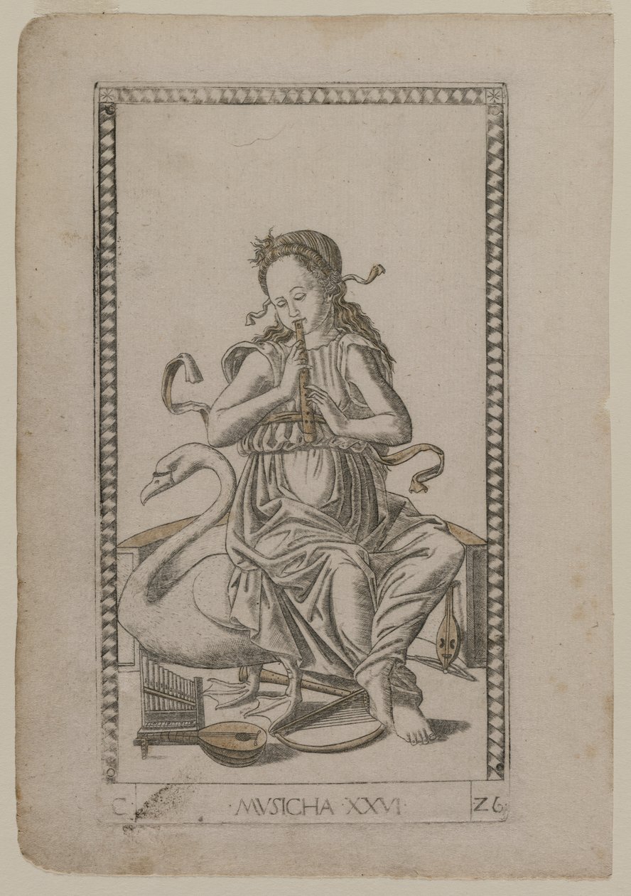 Music from the Tarocchi, series C: Liberal Arts, #26, before 1467 by Master of the E Series Tarocchi