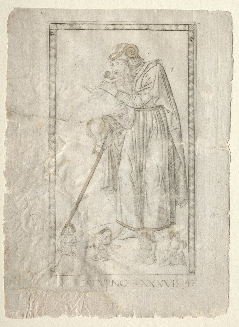 Saturn from the Tarocchi, Series A: Firmaments of the Universe, #47 by Master of the E Series Tarocchi