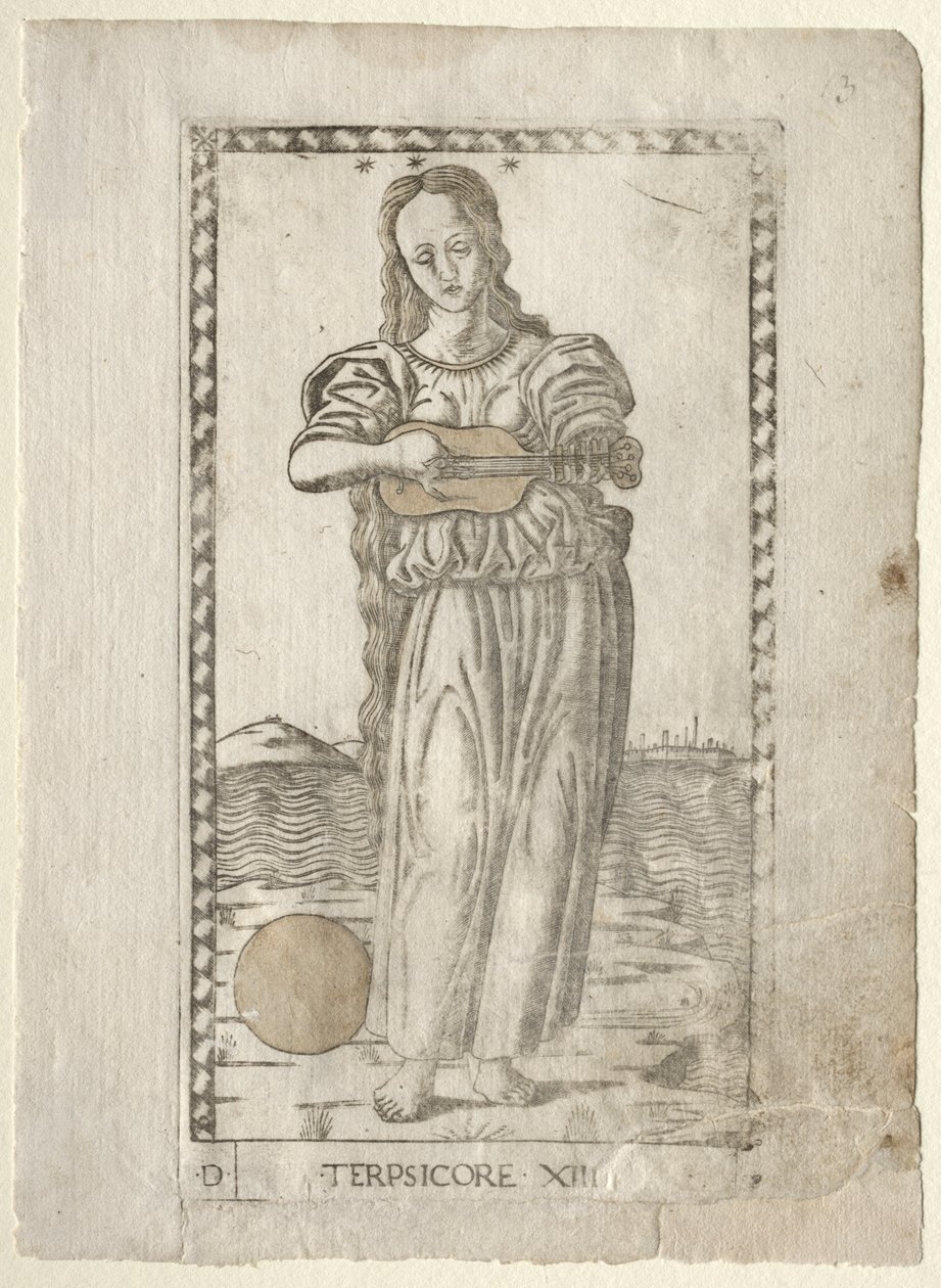 Terpsichore (dancing and song) (from the Tarocchi series D: Apollo and the Muses, #13) by Master of the E Series Tarocchi