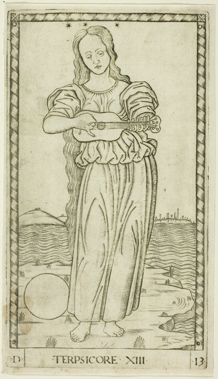 Terpsichore, Plate Thirteen from Apollo and the Muses by Master of the E Series Tarocchi
