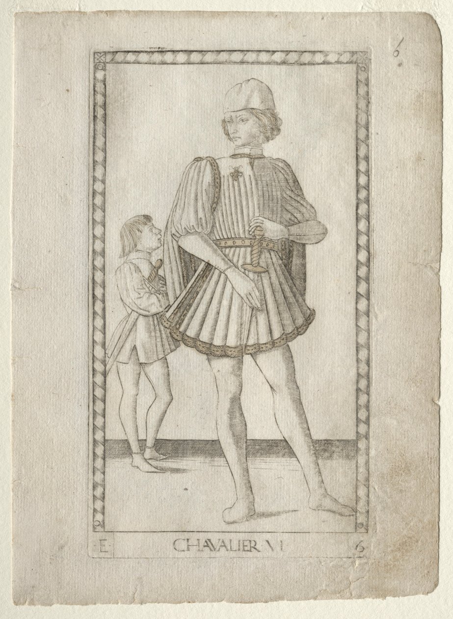 The Knight from the Tarocchi, series E: Conditions of Man, #6, before 1467 by Master of the E Series Tarocchi