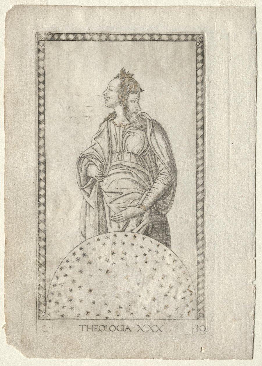 Theology from the Tarocchi, series C: Liberal Arts, #30, before 1467 by Master of the E-Series Tarocchi
