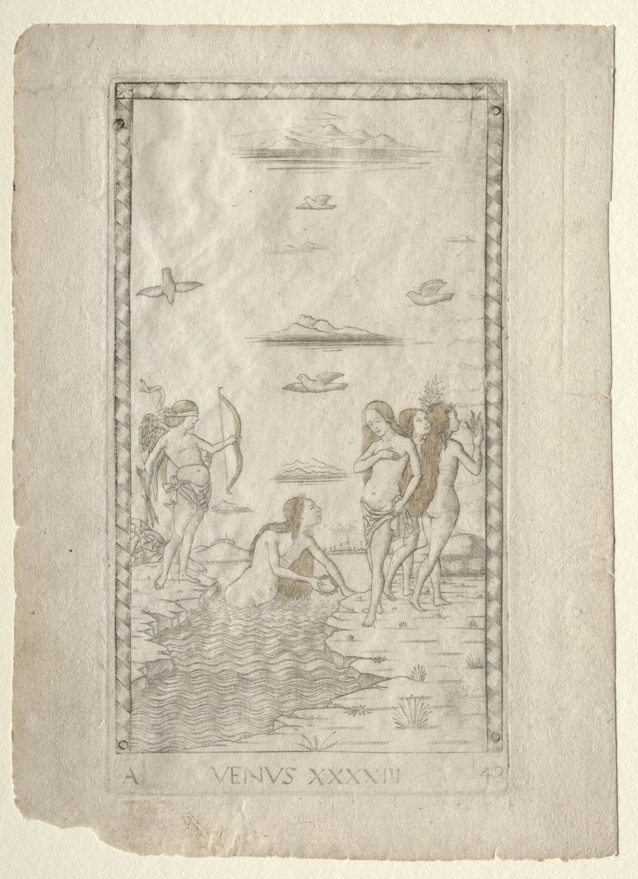 Venus from the Tarocchi, Series A: Firmaments of the Universe, #43, before 1467 by Master of the E Series Tarocchi