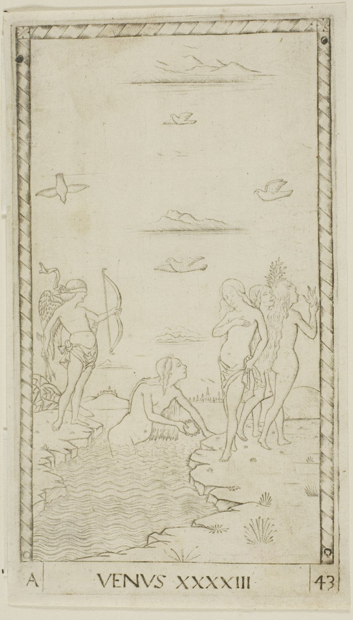 Venus, plate 43 from Planets and Spheres by Master of the E Series Tarocchi