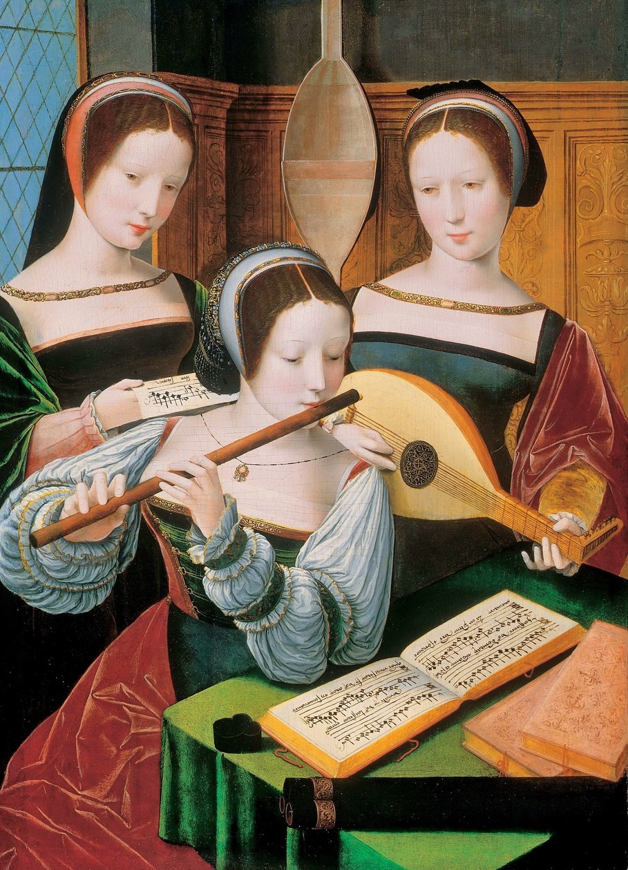 Female Musicians / Three Ladies Playing Music by Master of the Female Half Lengths
