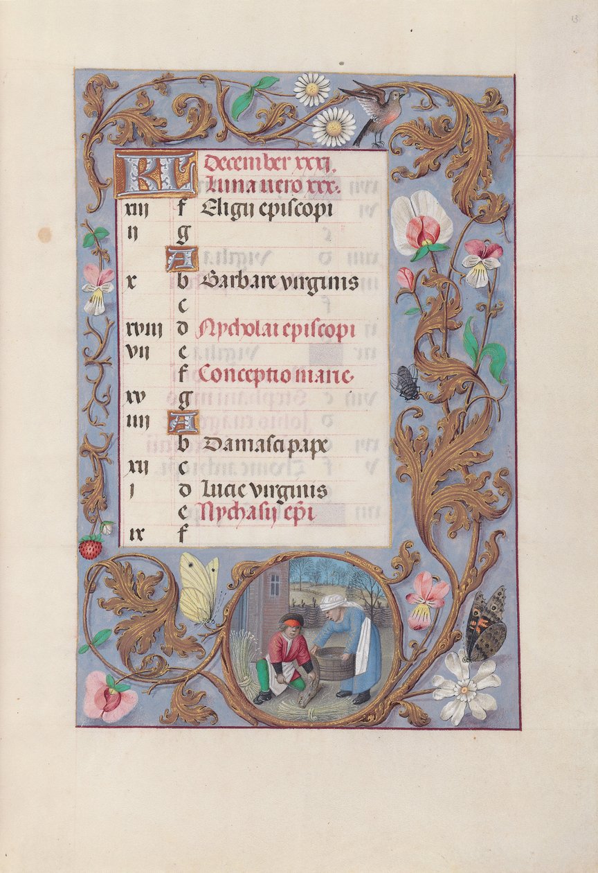 Hours of Queen Isabella the Catholic, Queen of Spain: December (Fol. 13r) by Master of the First Prayerbook of Maximillian