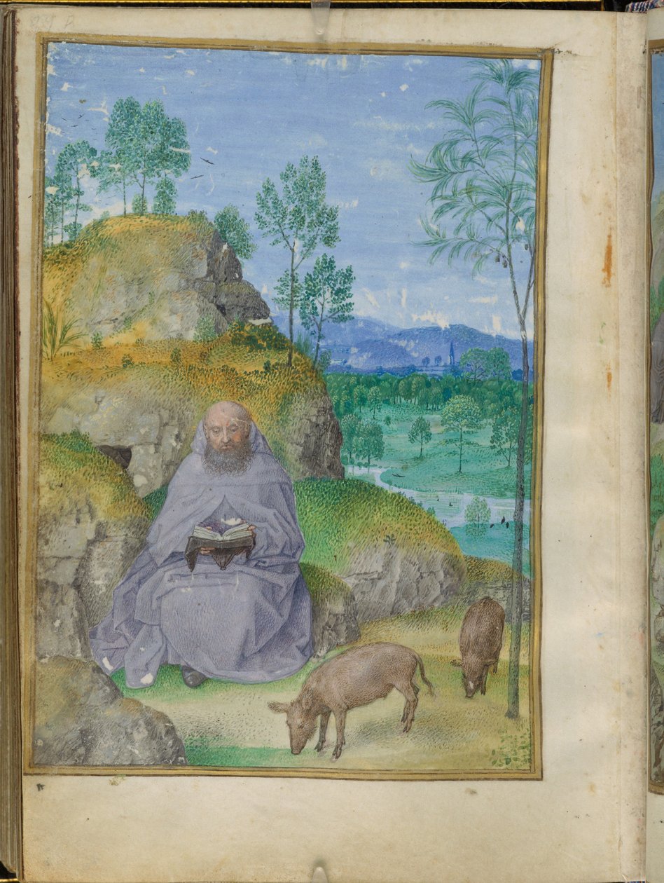 Saint Anthony Abbot in the Desert, Miniature from the Emerson-White Hours by Master of the Houghton Miniatures