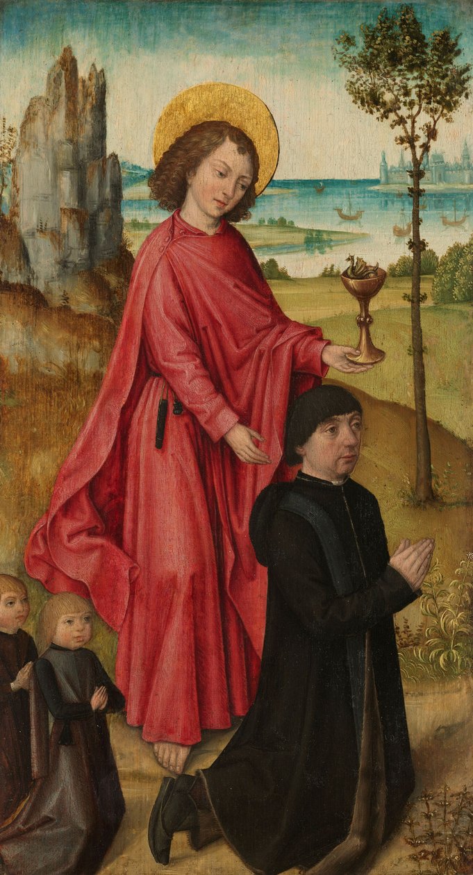 A Donor and His Two Sons with Saint John the Evangelist by Master of the Legend of Saint Ursula