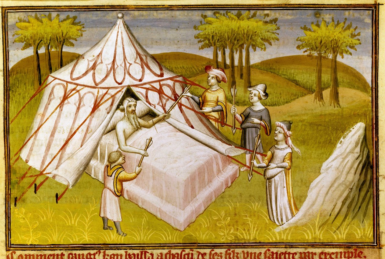 Genghis Khan on His Deathbed Giving His Last Recommendations to His Sons, c.1410 (Miniature) by Master of the Mazarine