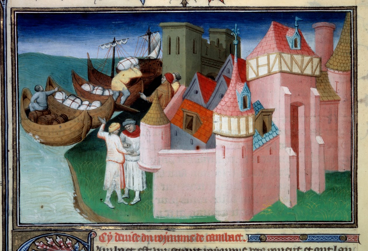 Unloading of Balls in the City of Khambhat, India (The Book of Wonders) by Master of the Mazarine
