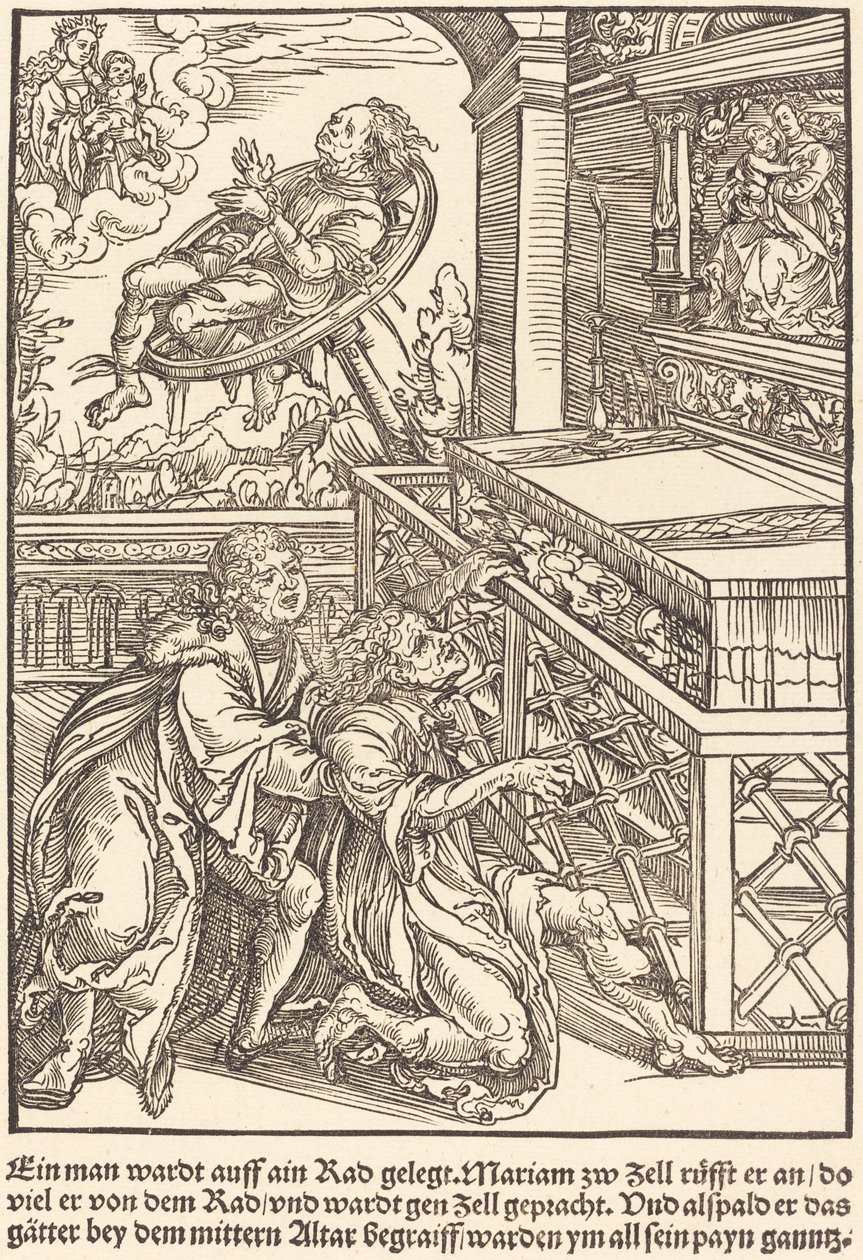 A Man Waits on a Wheel by Master of the Miracles of Mariazell