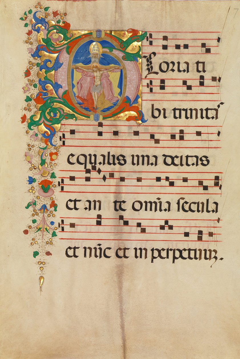 Manuscript Leaf with the Trinity in an Initial G, from an Antiphonary, Italian, 2nd half 15th Century by Master of the Riccardiana Lactantius
