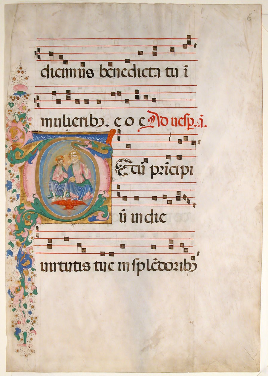 Manuscript Leaf with the Trinity in an Initial T, from an Antiphonary by Master of the Riccardiana Lactantius