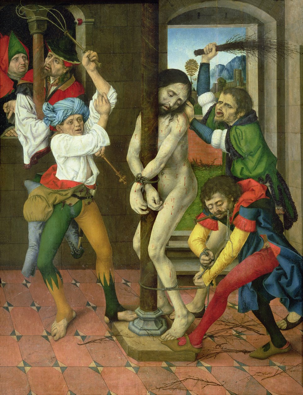 The Flagellation of Christ, side panel of the Altarpiece of the Passion by Master of the Strache Altar