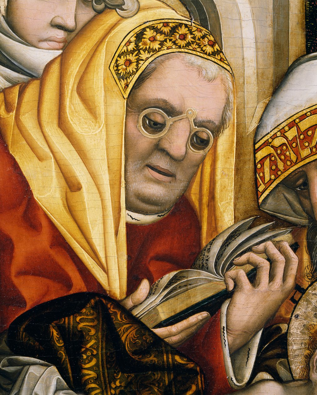 Priest wearing glasses (detail) by Master of the Tucher Altarpiece