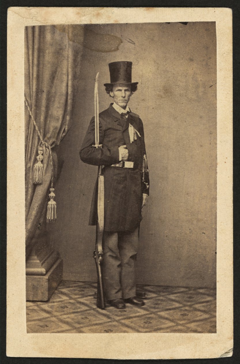 James Henry Lane (1814-1866), politician and leader of the Free State Party of Kansas, full-length portrait, with gun (sepia photo) by Mathew B. Brady