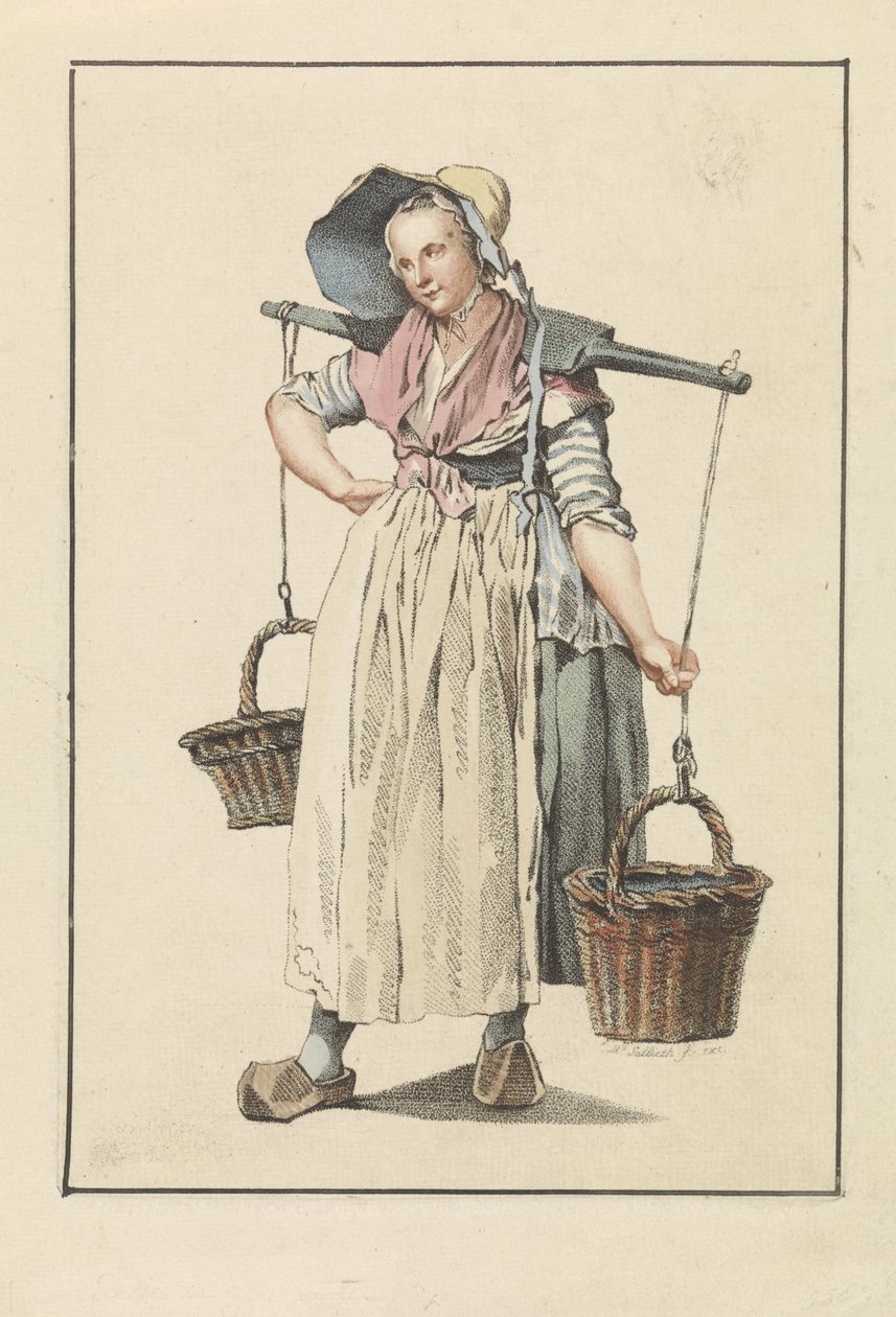 Peasant Woman with Two Baskets on a Yoke by Mathias de Sallieth