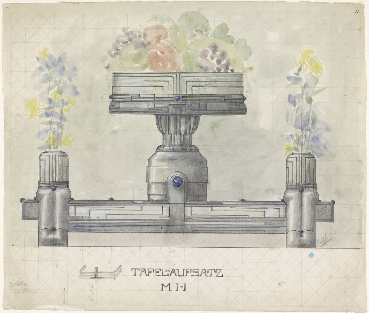 Design for a Silver Centerpiece, Decorated with Flowers and Fruit by Mathieu Lauweriks