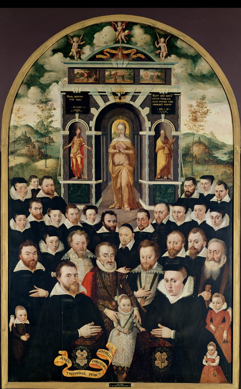 Allegorical Panel Depicting the Virgin, Henri IV and Courtiers, Donors, His Wife and Members of Their Family by Mathieu Prieur