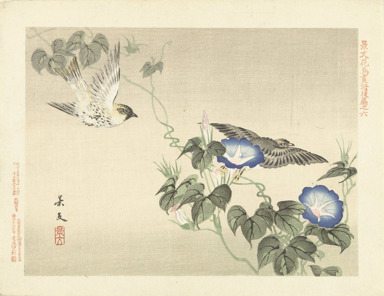 Two Birds Flying by Blue Morning Glory (series title) by Matsumura Keibun
