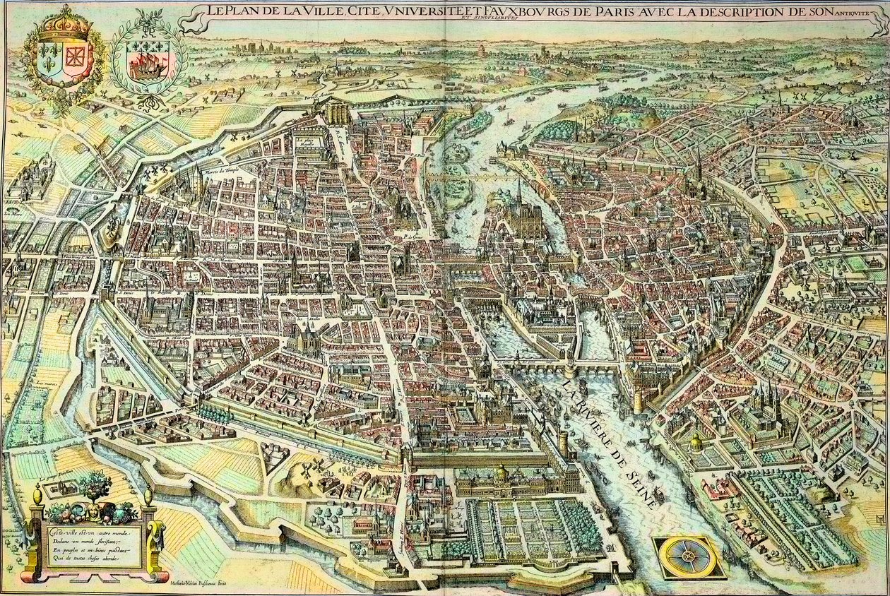 Plan of Paris in 1615. Engraving by Mathieu Merian by Mattaus the Younger Merian