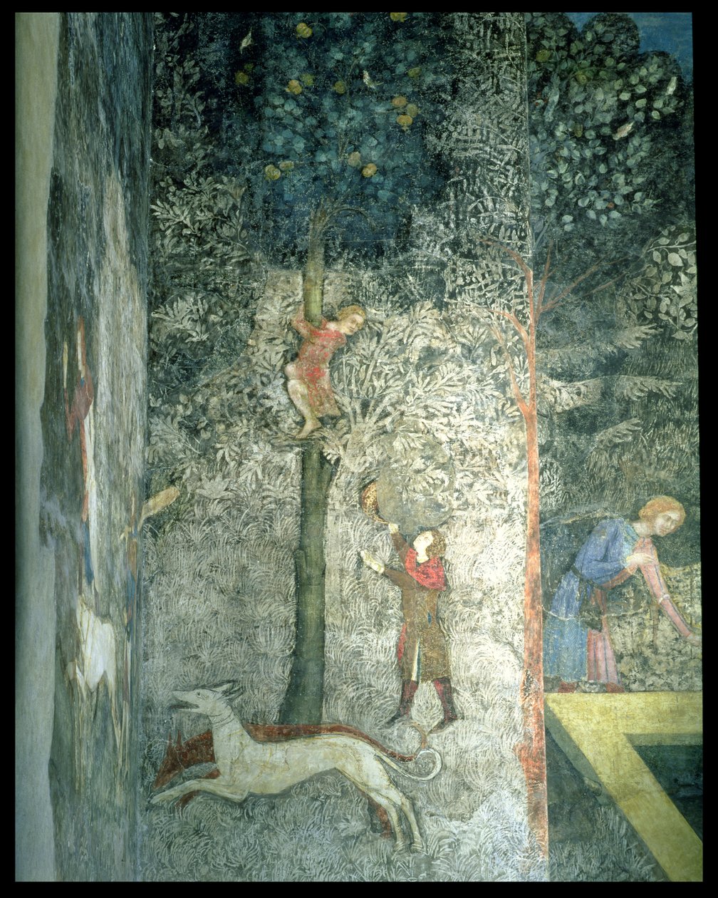 Hunting Dogs and Men Climbing a Tree (detail) by Matteo Giovanetti