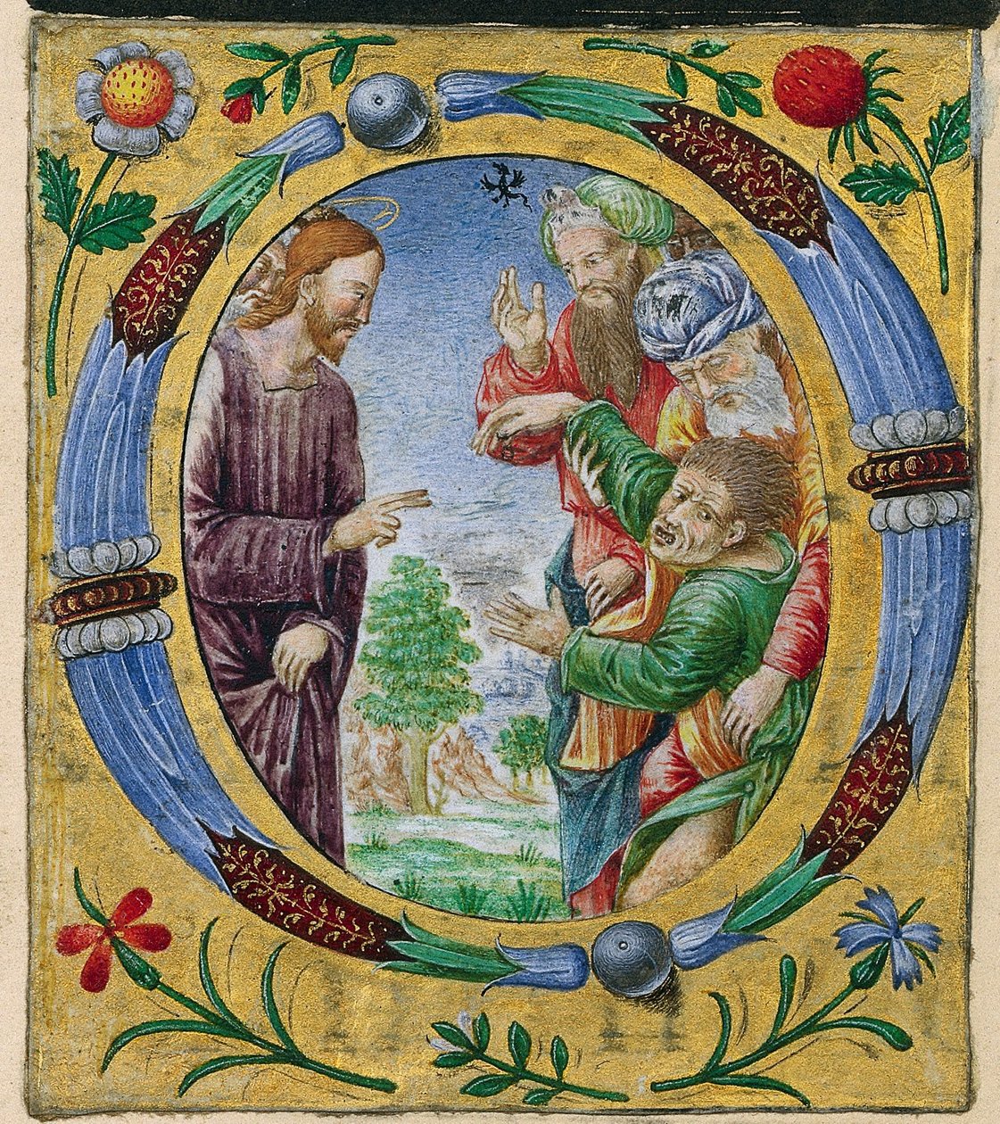 Cutting from a Missal: Initial O with Christ Performing an Exorcism, c. 1520 by Matteo da Milano