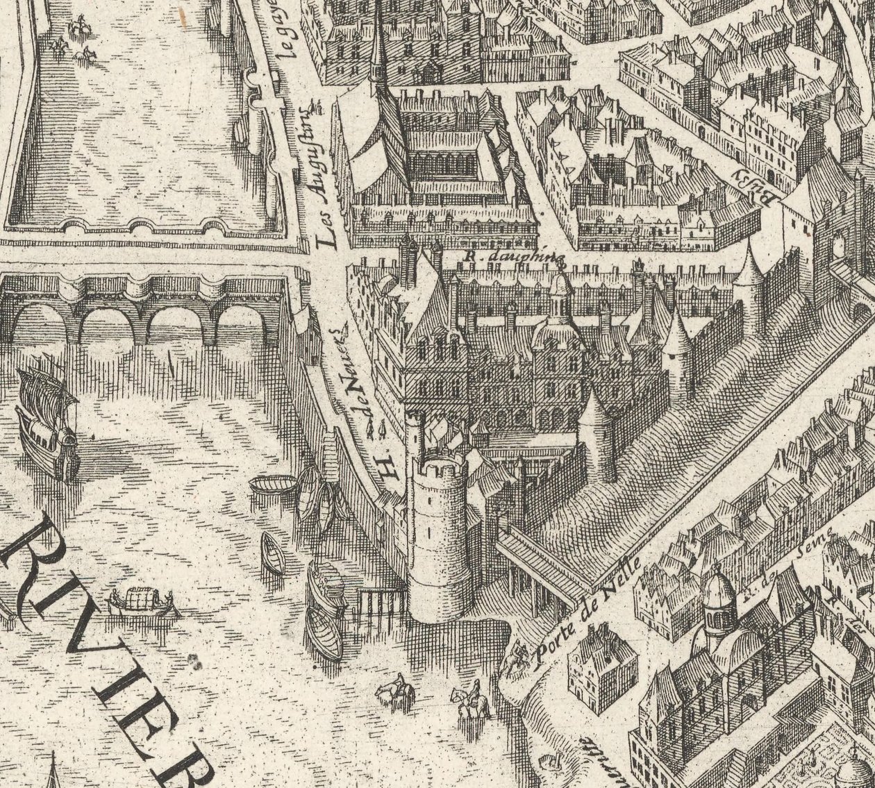 Hôtel de Nevers on 1615 Merian plan of Paris by Matthaus Merian
