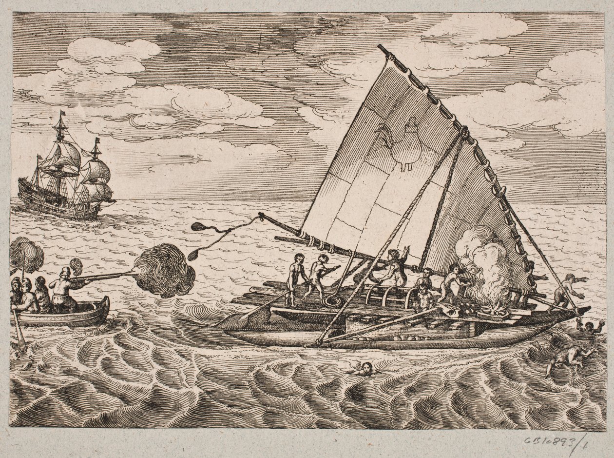 Dutchmen Conquering a Ship with Wild People and Children by Matthäus Merian d.Æ.