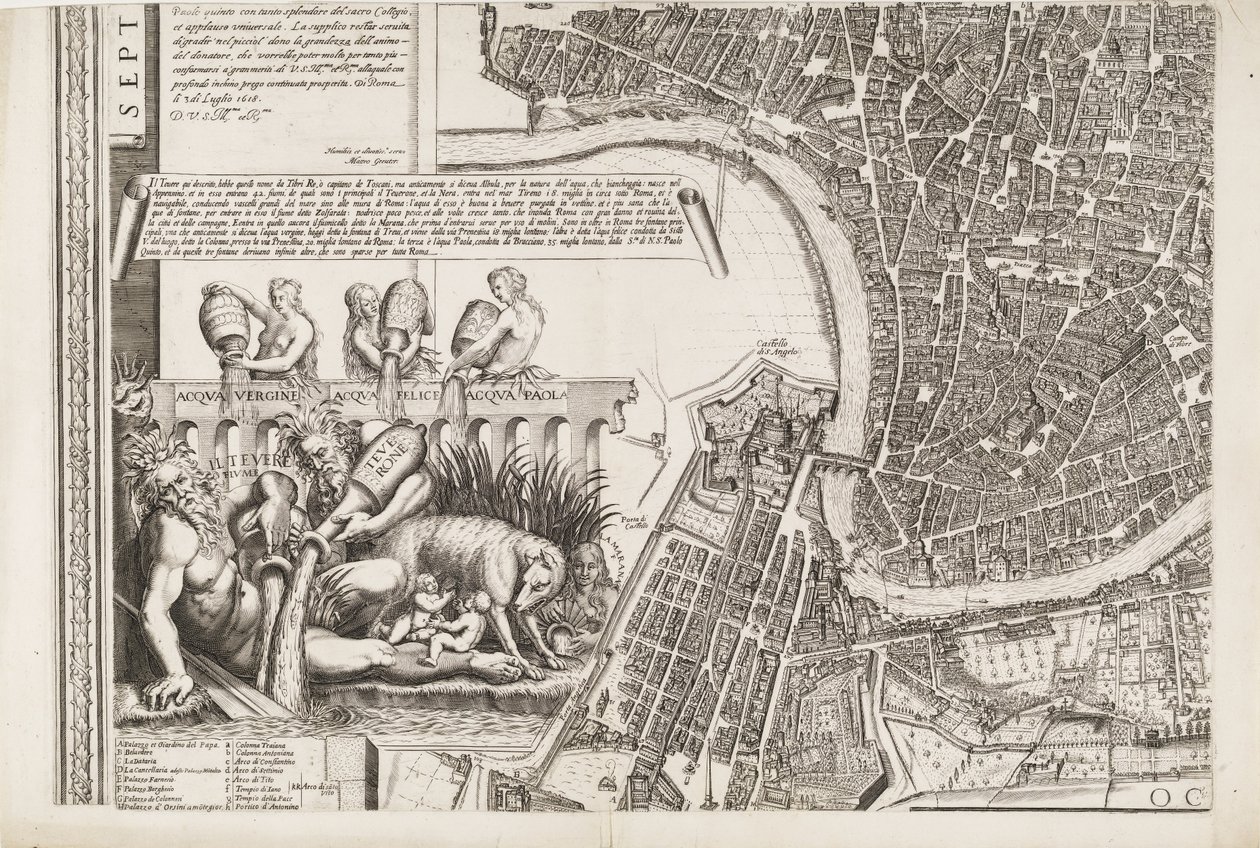 Map of Rome (Lower left part) by Matthaus Greuter