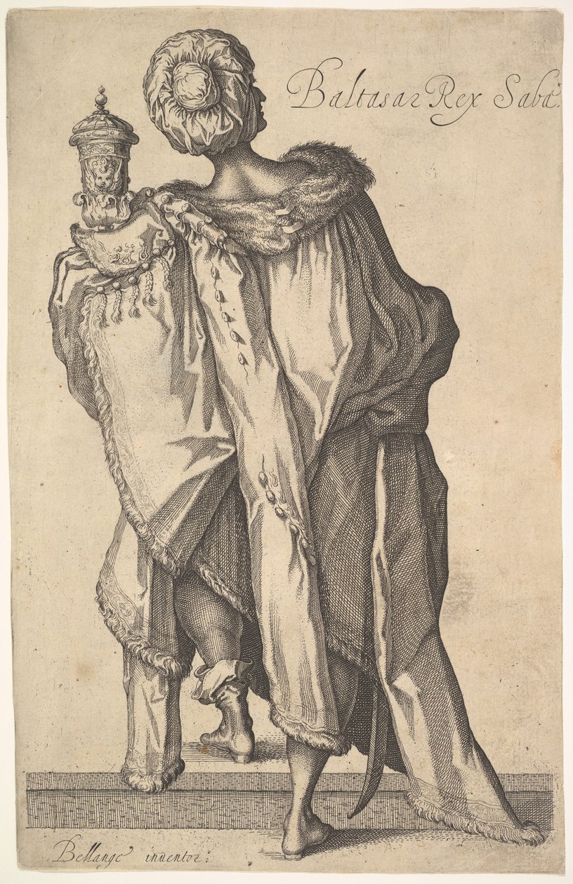 Balthasar, after figure in The Adoration of the Magi by Jacques Bellange by Matthaus Merian