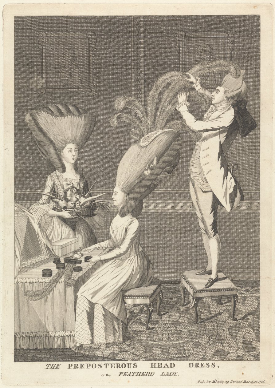 The Preposterous Head Dress, or the Feathered Lady by Matthew Darly