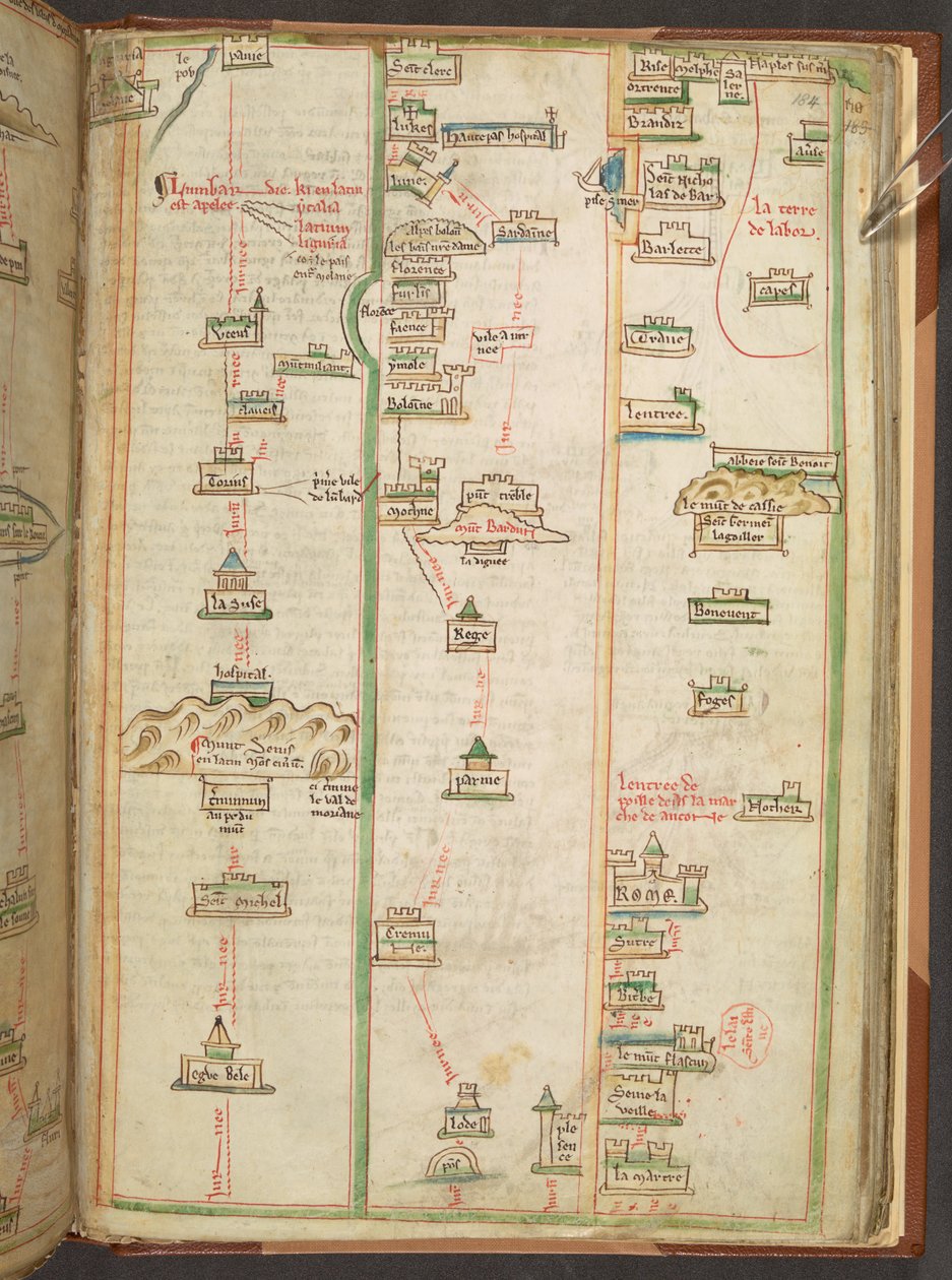 Itinerary Map Showing the Route Between London and Naples, from Matthew Paris