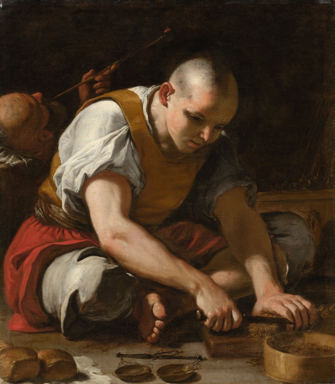 A Man Cutting Tobacco by Mattia (1613-99) Preti
