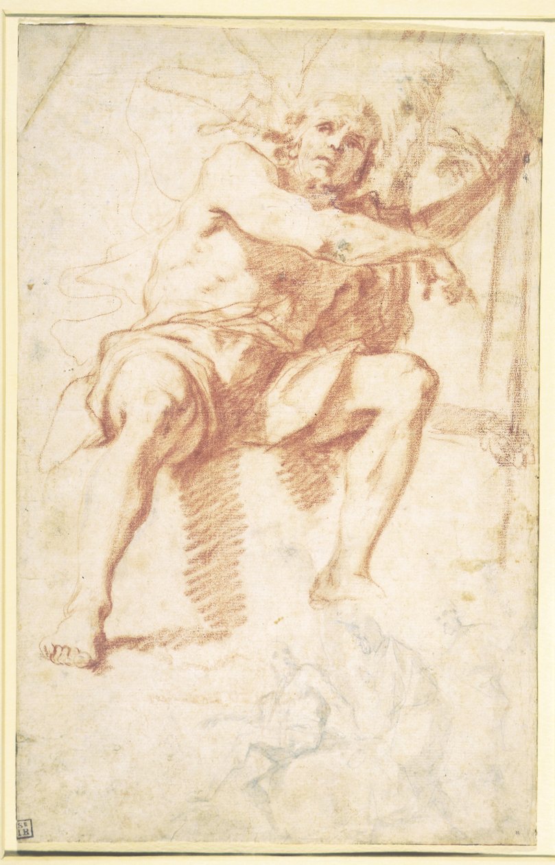 St. John the Baptist Seated, and a Study for St. John the Baptist with Two Apostles by Mattia Preti
