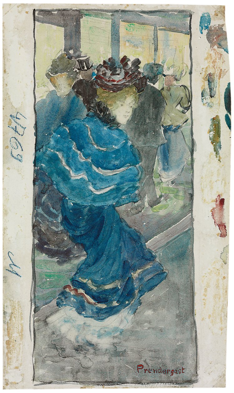 Elegant Woman in a Blue Dress by Maurice Brazil Prendergast