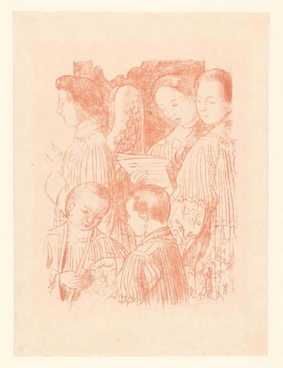 Three Singing Angels and Two Choirboys during the Holy Mass by Maurice Denis