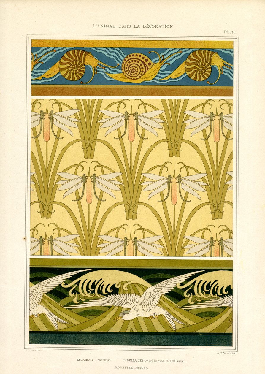 Borders and Surface Patterns with Marine Animals, Dragonflies and Seagulls by Maurice Pillard Verneuil